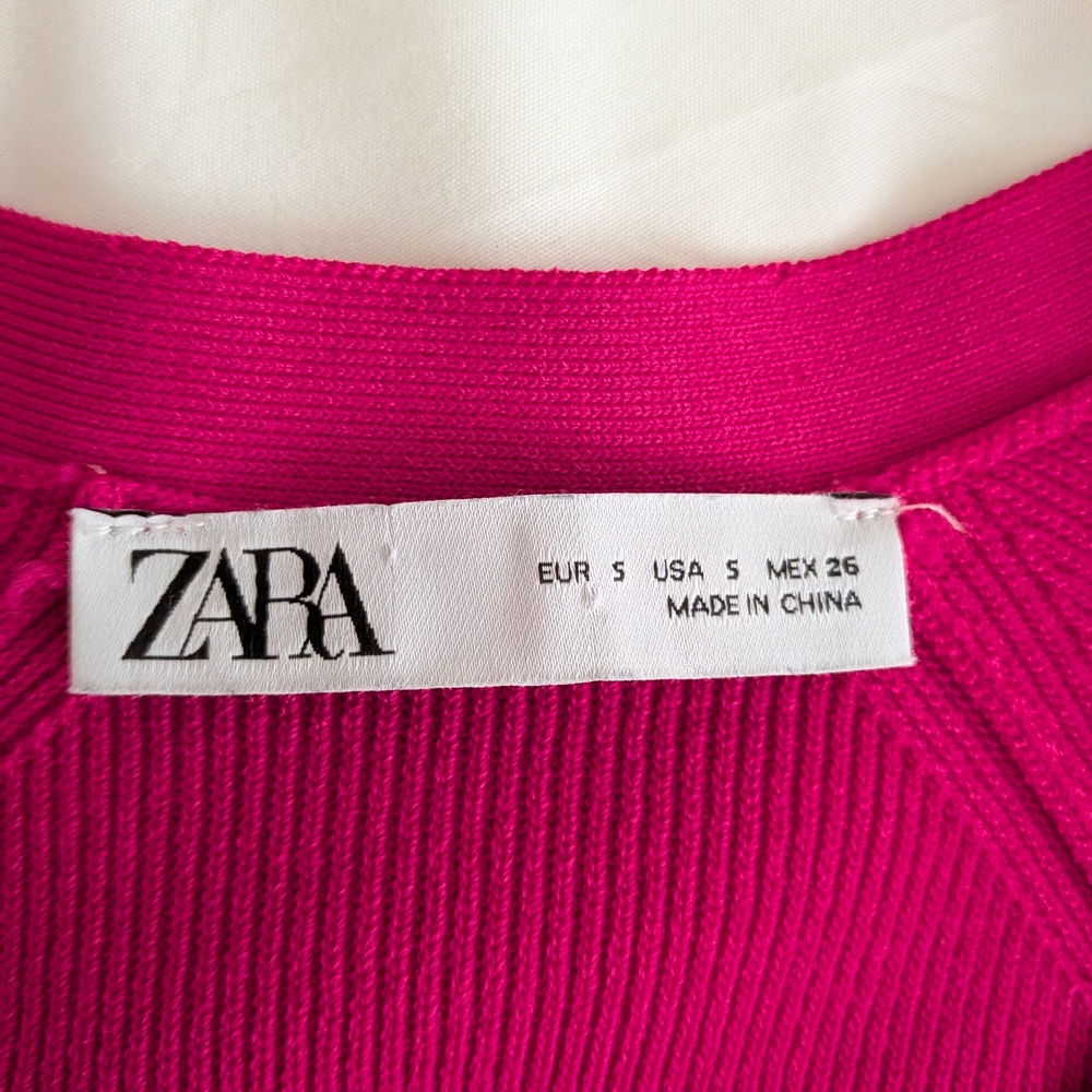 Zara Womens Fuchsia Pink V-Neck Button Front Knit Cardigan Sweater Size S - Picture 2 of 5